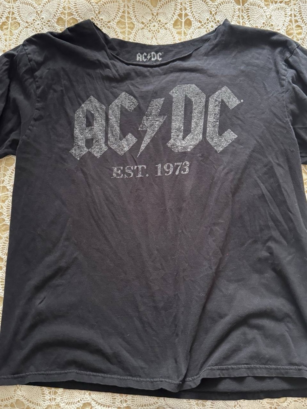 AC/DC Black Tee with Silver Glitter Logo